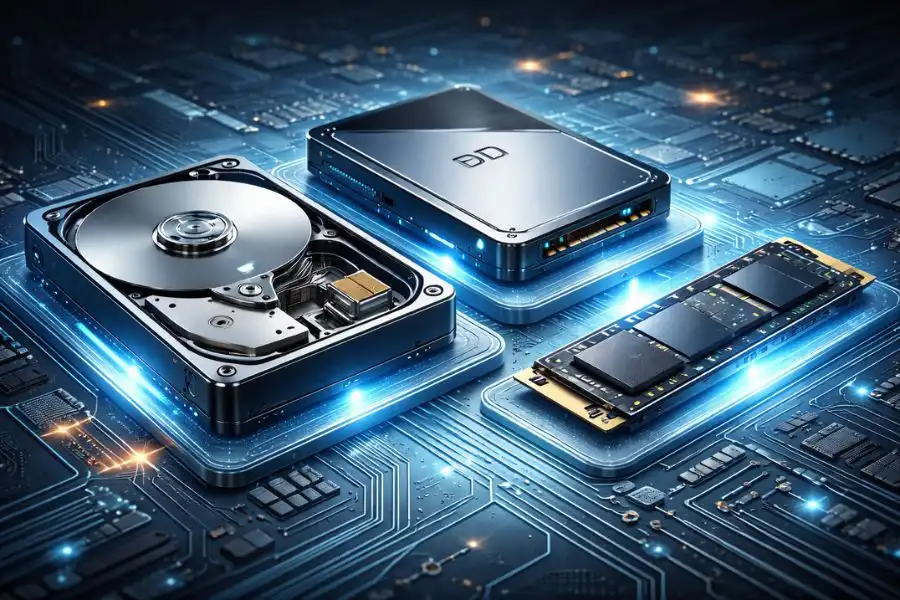 Visão geral de HD, SSD e NVMe, tipos de armazenamento de computador. Guia completo de armazenamento de dados.